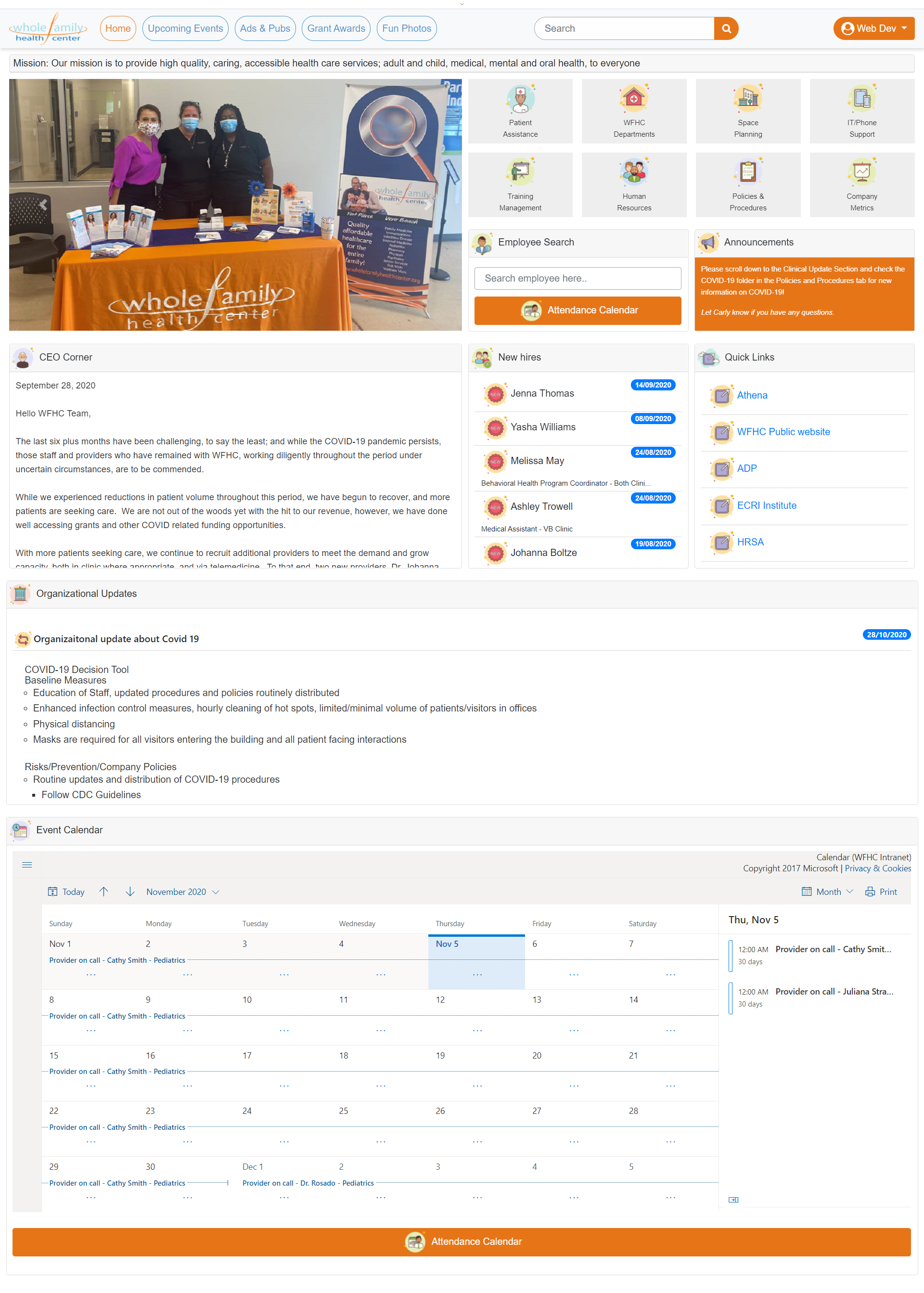 WFHC Corporate Intranet — SharePoint Online with News, Events, and HR Document Library